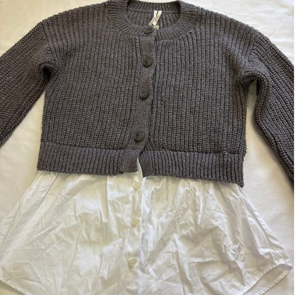 NWT Anthropologie Small Gray Cropped Twofer Cardigan Sweater Academia Preppy - Picture 4 of 10